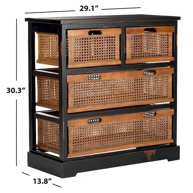 4-Drawer Storage Cabinet with Cane Baskets - 29W x 14D x 30H