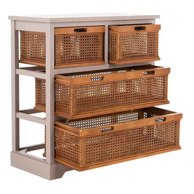 4-Drawer Storage Cabinet with Cane Baskets - 29W x 14D x 30H