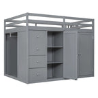 Hochbett aus Holz in Full-Größe mit Kleiderschrank, Schubladen und Stauraumtreppe