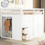 Hochbett aus Holz in Full-Größe mit Kleiderschrank, Schubladen und Stauraumtreppe