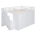 Hochbett aus Holz in Full-Größe mit Kleiderschrank, Schubladen und Stauraumtreppe