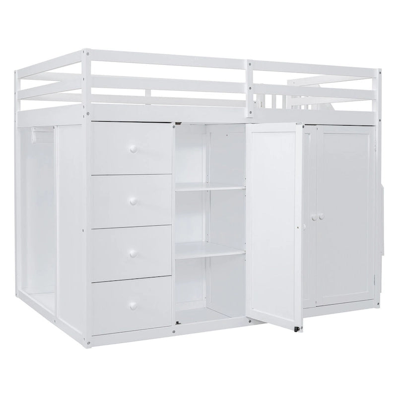 Hochbett aus Holz in Full-Größe mit Kleiderschrank, Schubladen und Stauraumtreppe