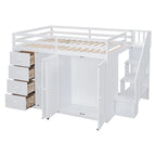 Hochbett aus Holz in Full-Größe mit Kleiderschrank, Schubladen und Stauraumtreppe
