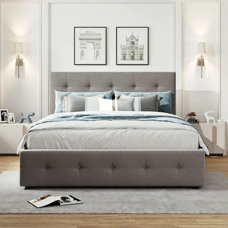 Polsterbett in Queen Size aus Leinenstoff mit 2 Schubladen und Twin-XL-Ausziehbett