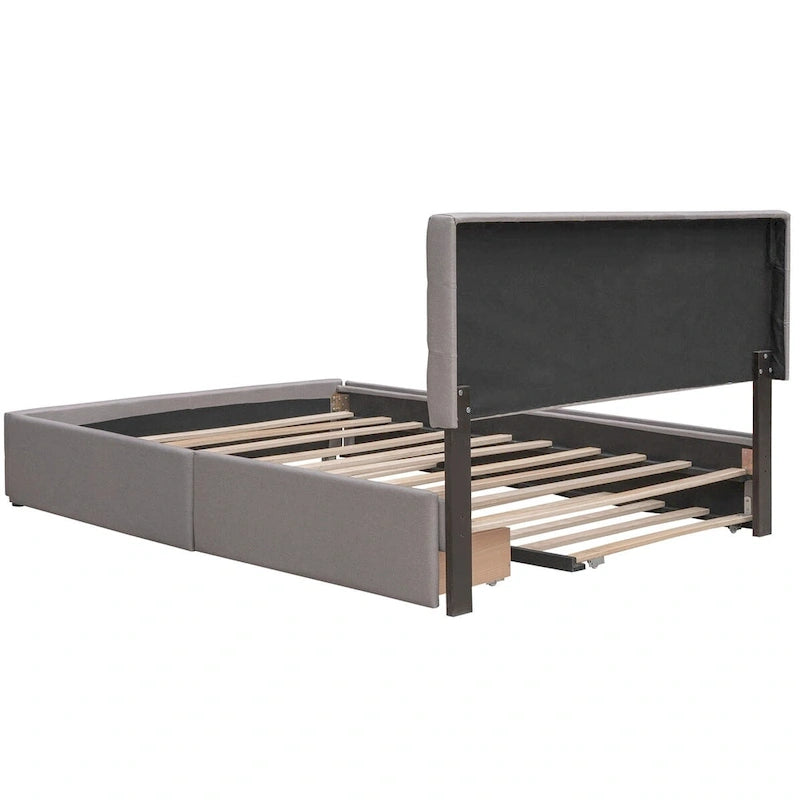 Polsterbett in Queen Size aus Leinenstoff mit 2 Schubladen und Twin-XL-Ausziehbett