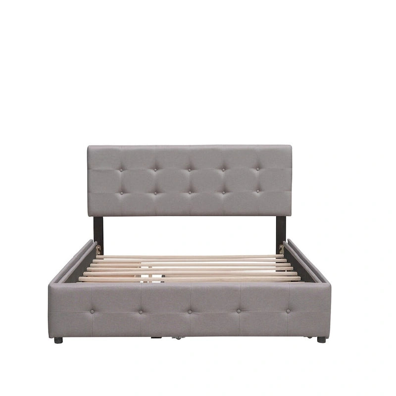 Polsterbett in Queen Size aus Leinenstoff mit 2 Schubladen und Twin-XL-Ausziehbett