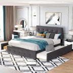 Polsterbett in Queen Size aus Leinenstoff mit 2 Schubladen und Twin-XL-Ausziehbett