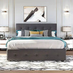 Polsterbett in Queen Size aus Leinenstoff mit 2 Schubladen und Twin-XL-Ausziehbett