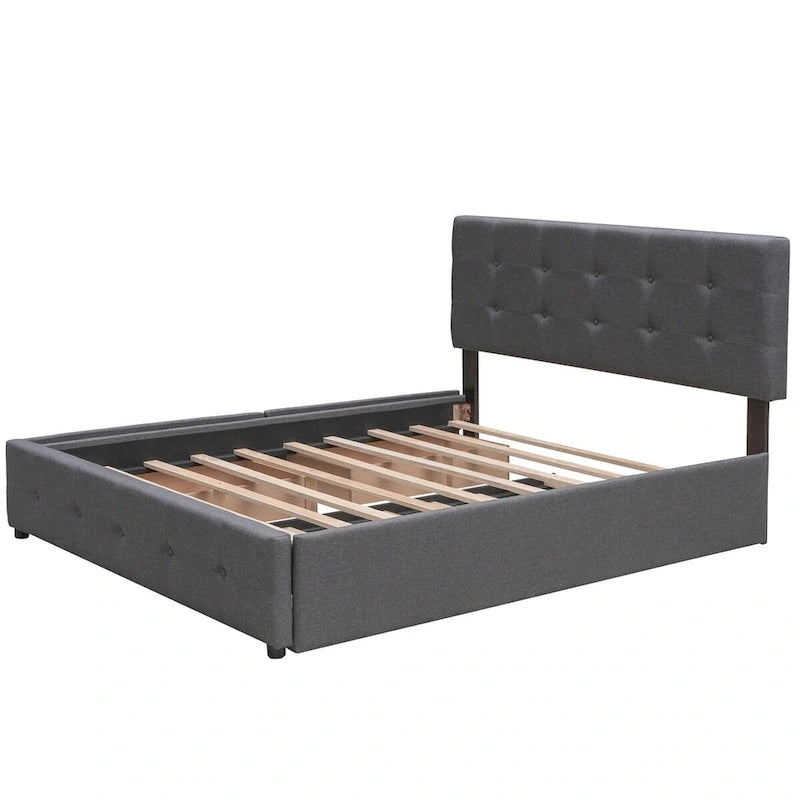Polsterbett in Queen Size aus Leinenstoff mit 2 Schubladen und Twin-XL-Ausziehbett