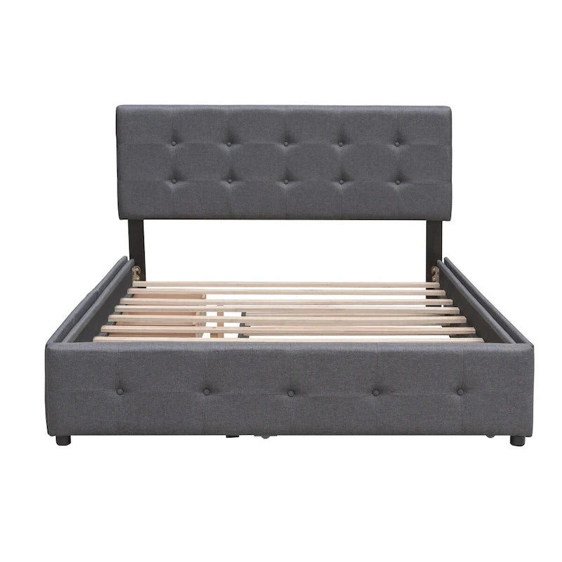 Polsterbett in Queen Size aus Leinenstoff mit 2 Schubladen und Twin-XL-Ausziehbett