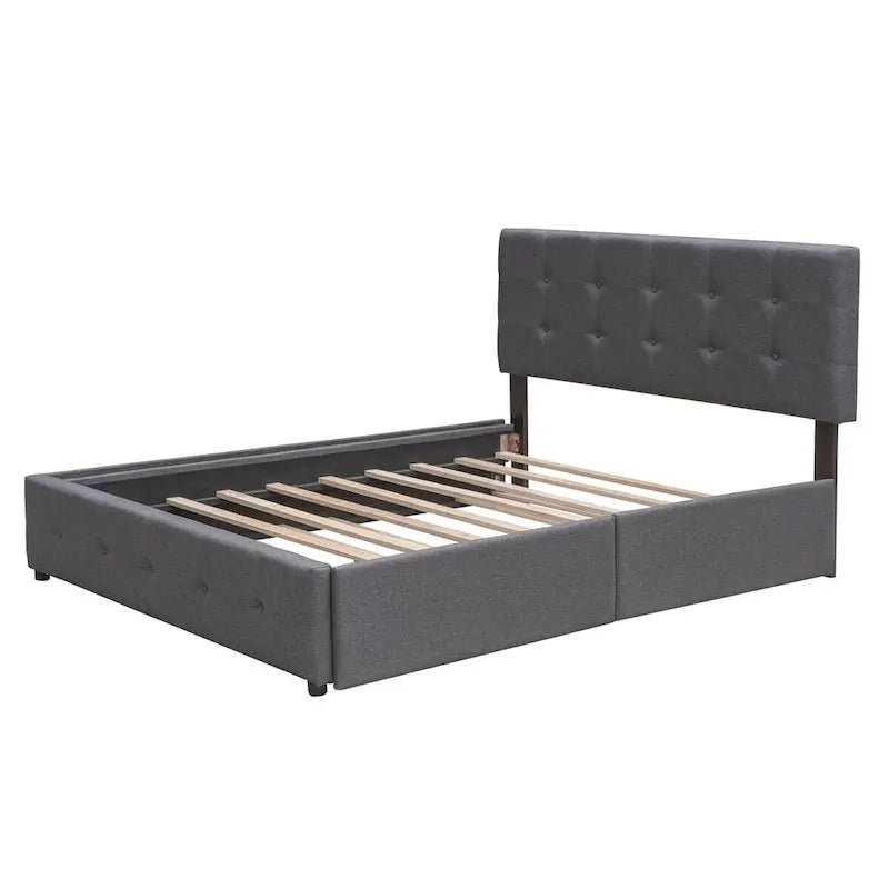 Polsterbett in Queen Size aus Leinenstoff mit 2 Schubladen und Twin-XL-Ausziehbett