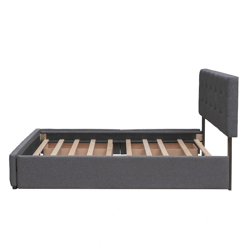 Polsterbett in Queen Size aus Leinenstoff mit 2 Schubladen und Twin-XL-Ausziehbett