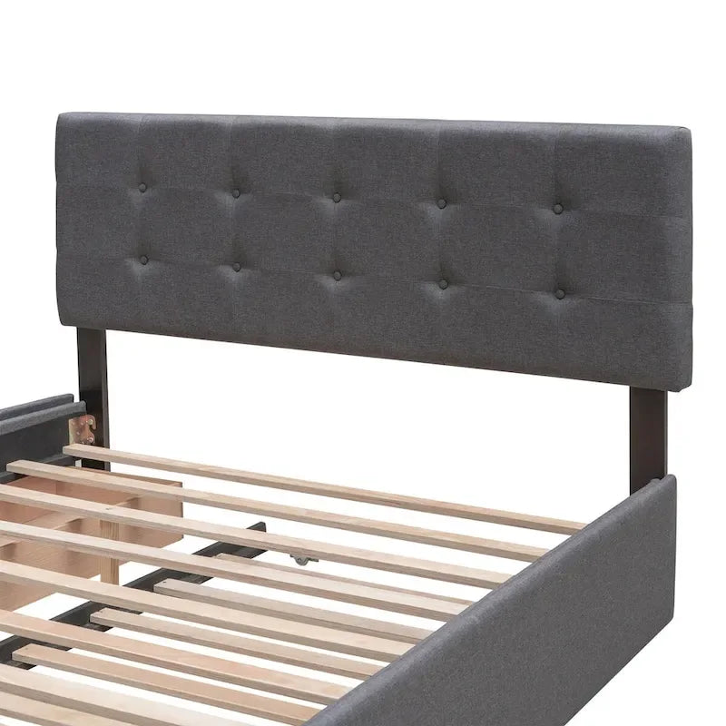 Polsterbett in Queen Size aus Leinenstoff mit 2 Schubladen und Twin-XL-Ausziehbett