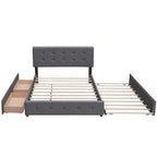 Polsterbett in Queen Size aus Leinenstoff mit 2 Schubladen und Twin-XL-Ausziehbett