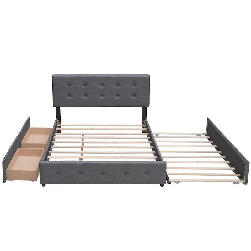 Polsterbett in Queen Size aus Leinenstoff mit 2 Schubladen und Twin-XL-Ausziehbett