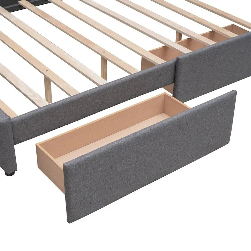 Polsterbett in Queen Size aus Leinenstoff mit 2 Schubladen und Twin-XL-Ausziehbett