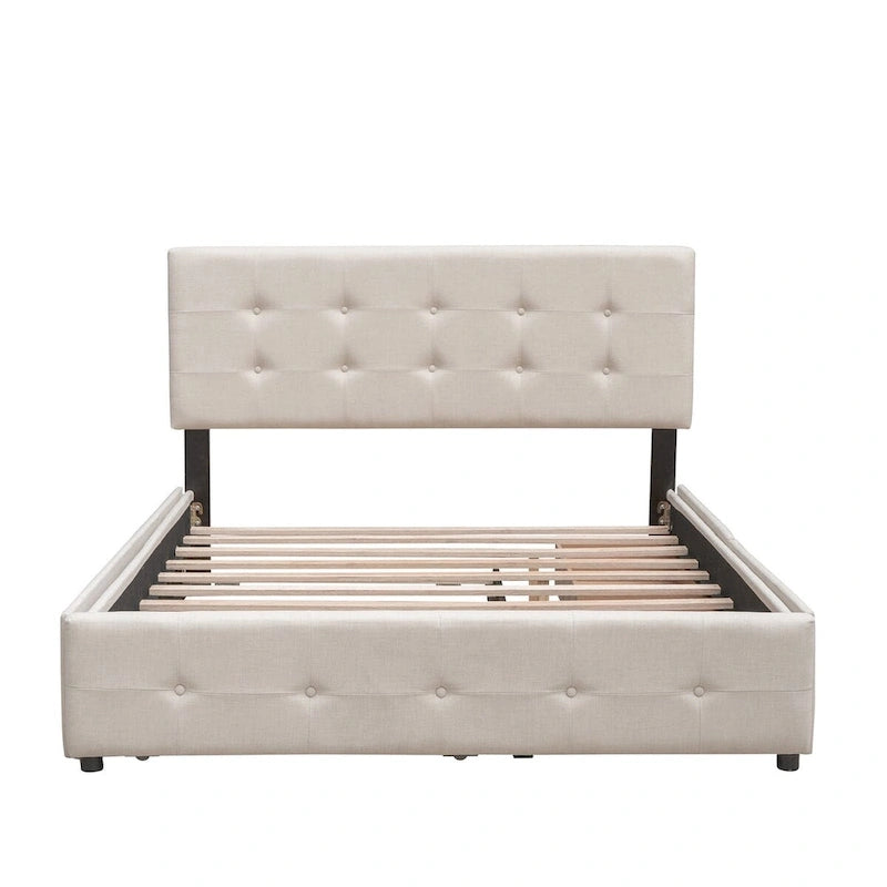 Polsterbett in Queen Size aus Leinenstoff mit 2 Schubladen und Twin-XL-Ausziehbett
