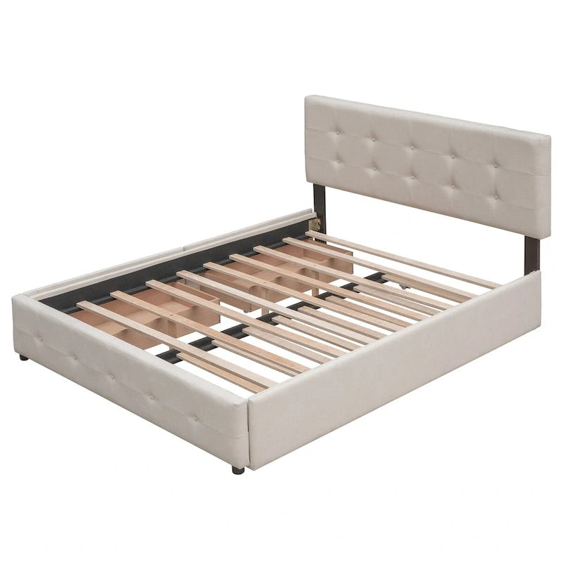 Polsterbett in Queen Size aus Leinenstoff mit 2 Schubladen und Twin-XL-Ausziehbett