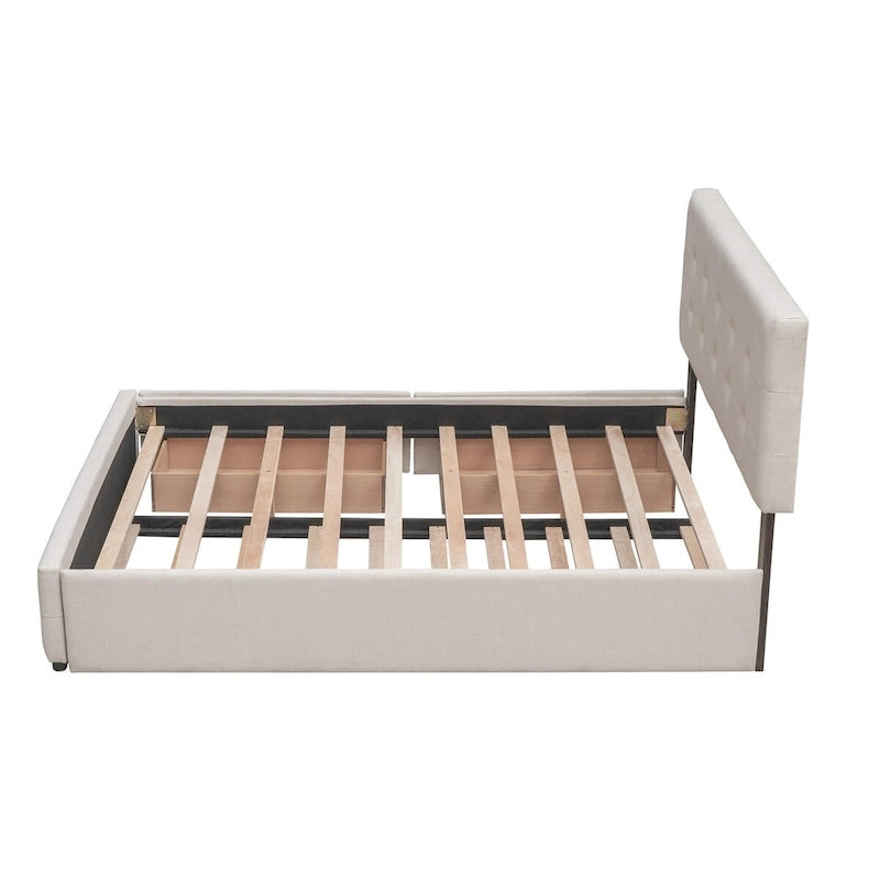 Polsterbett in Queen Size aus Leinenstoff mit 2 Schubladen und Twin-XL-Ausziehbett