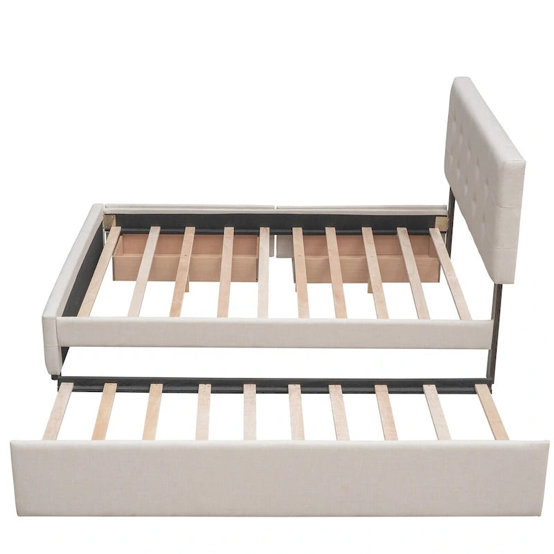 Polsterbett in Queen Size aus Leinenstoff mit 2 Schubladen und Twin-XL-Ausziehbett