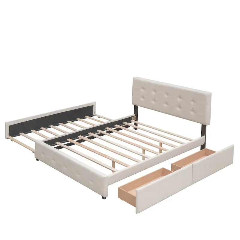 Polsterbett in Queen Size aus Leinenstoff mit 2 Schubladen und Twin-XL-Ausziehbett