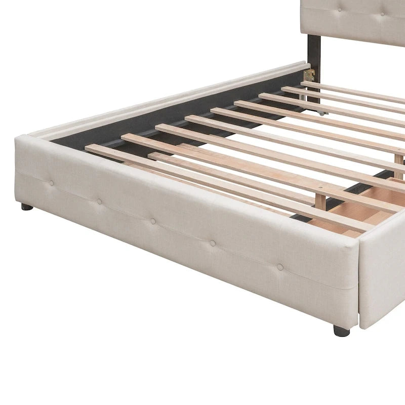 Polsterbett in Queen Size aus Leinenstoff mit 2 Schubladen und Twin-XL-Ausziehbett