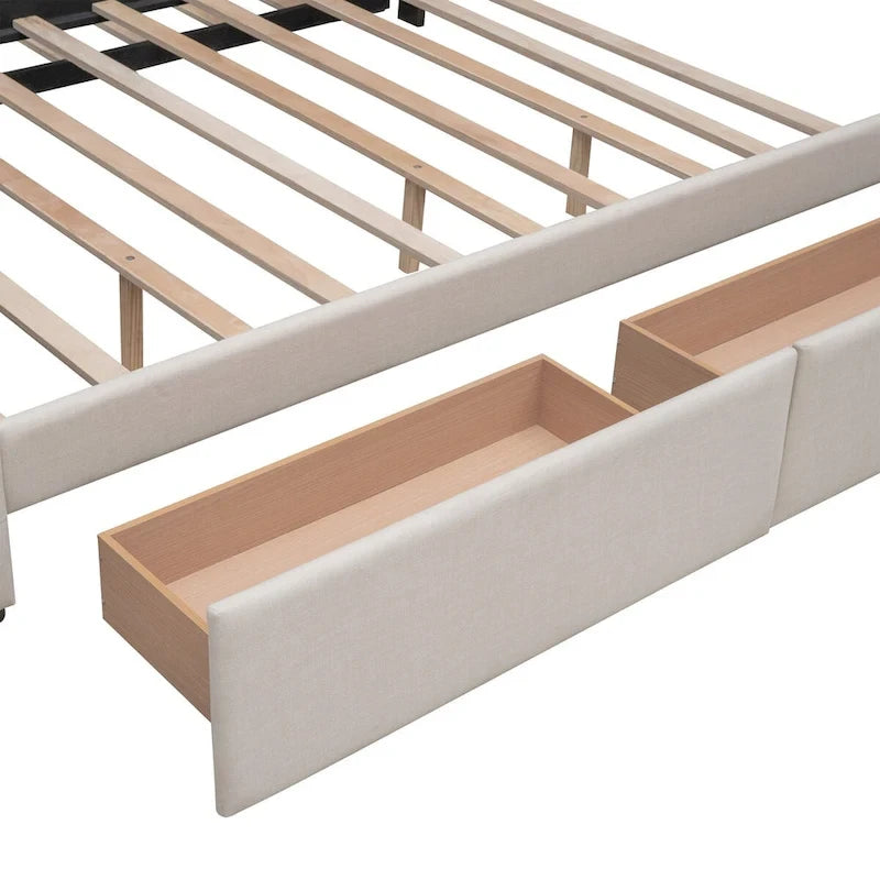 Polsterbett in Queen Size aus Leinenstoff mit 2 Schubladen und Twin-XL-Ausziehbett