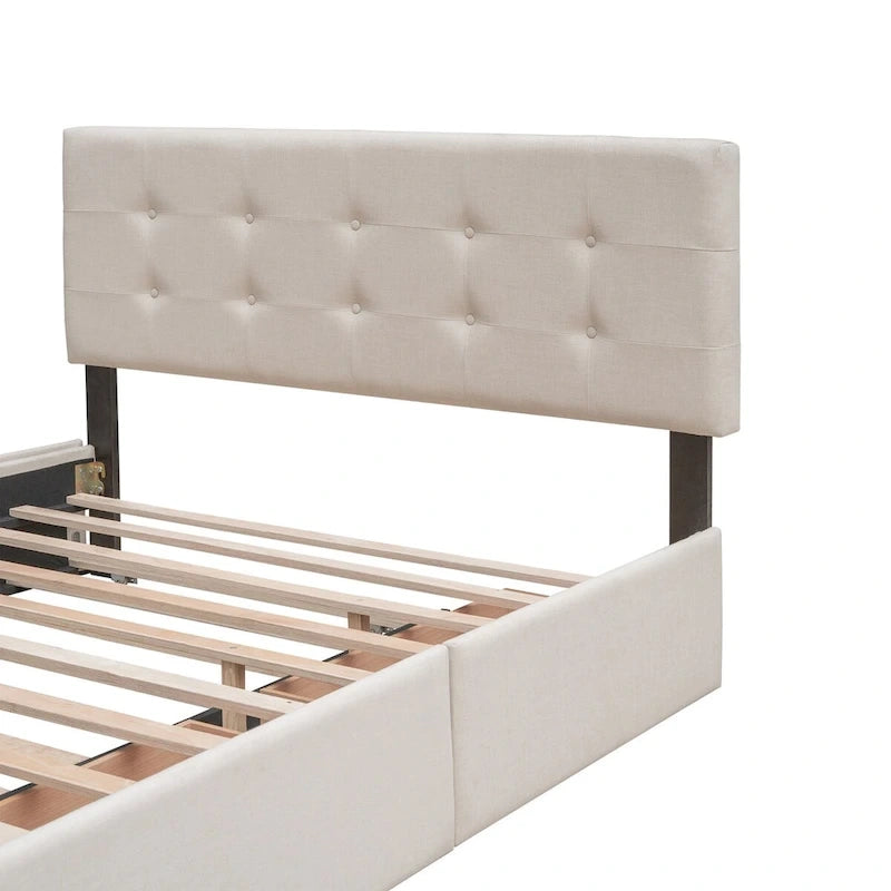 Polsterbett in Queen Size aus Leinenstoff mit 2 Schubladen und Twin-XL-Ausziehbett