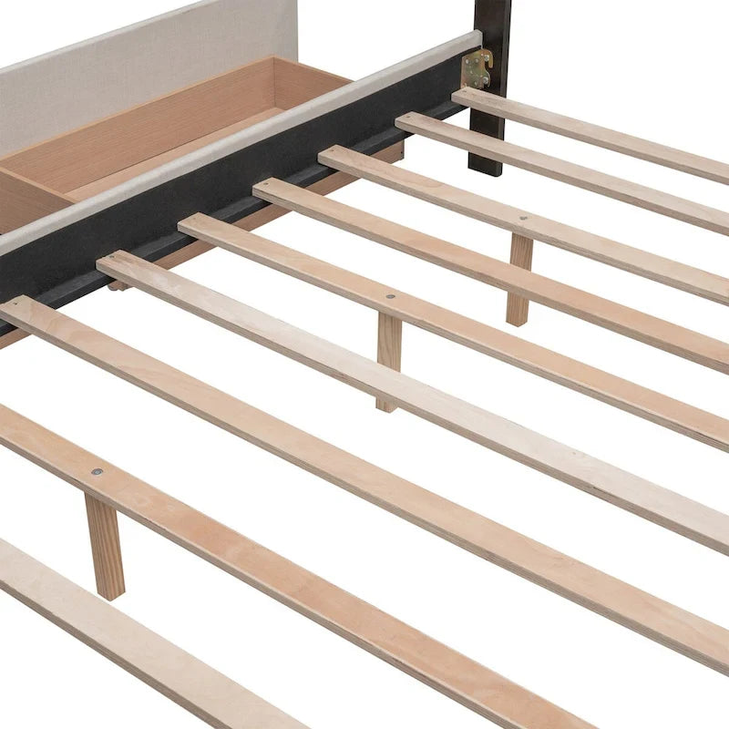 Polsterbett in Queen Size aus Leinenstoff mit 2 Schubladen und Twin-XL-Ausziehbett