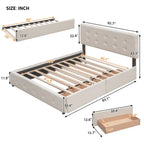 Polsterbett in Queen Size aus Leinenstoff mit 2 Schubladen und Twin-XL-Ausziehbett