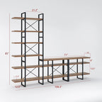 TV-Ständer für Unterhaltungselektronik mit 6-stufigem Bücherregal - 106.3 x 14 x 85 Inches, antikes Walnussholz
