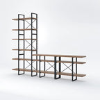 TV-Ständer für Unterhaltungselektronik mit 6-stufigem Bücherregal - 106.3 x 14 x 85 Inches, antikes Walnussholz
