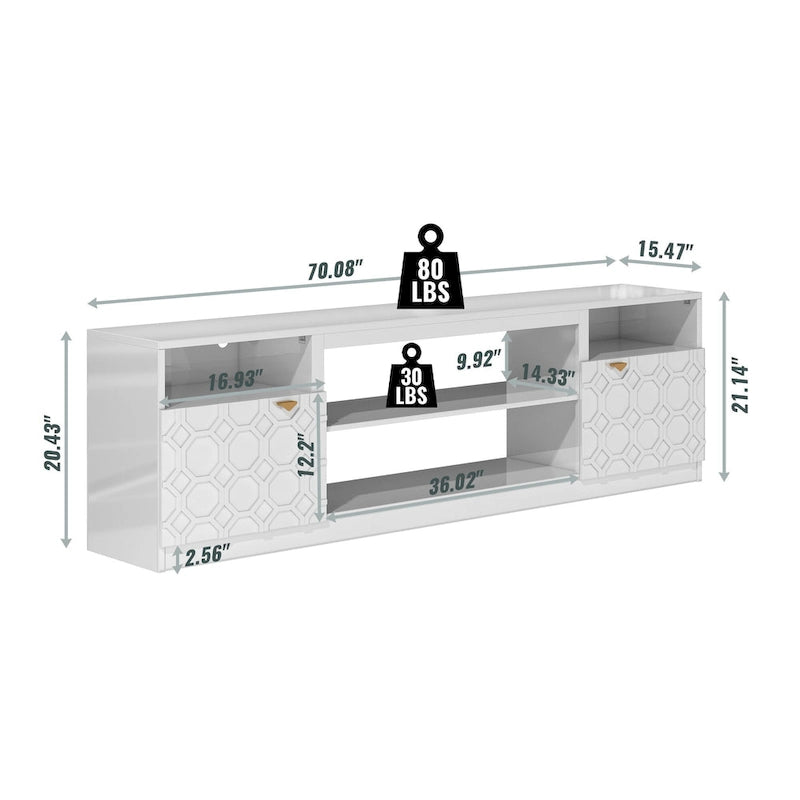 70" TV-Ständer mit Hochglanzoberfläche und Wabentürfronten