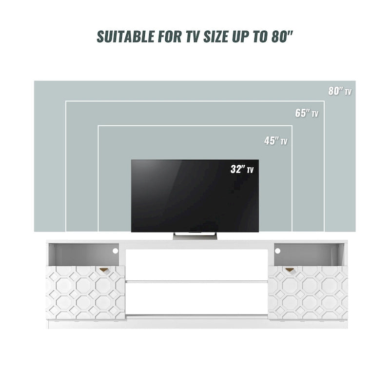 Mueble para TV de alto brillo de 70" con puertas de paneles de panal