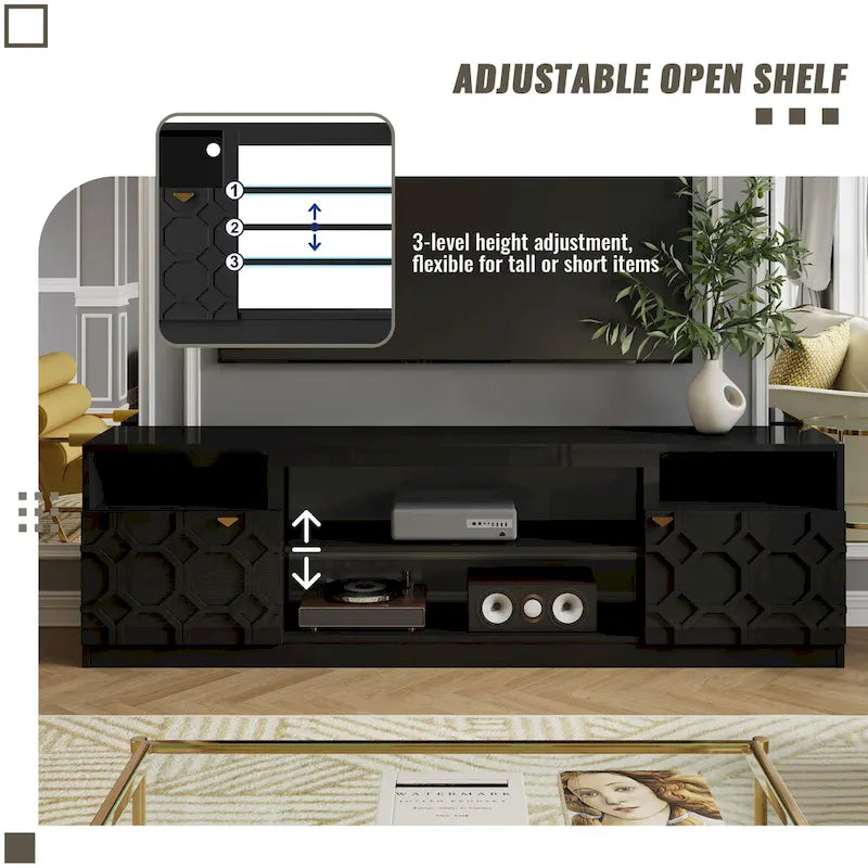 Mueble para TV de alto brillo de 70" con puertas de paneles de panal