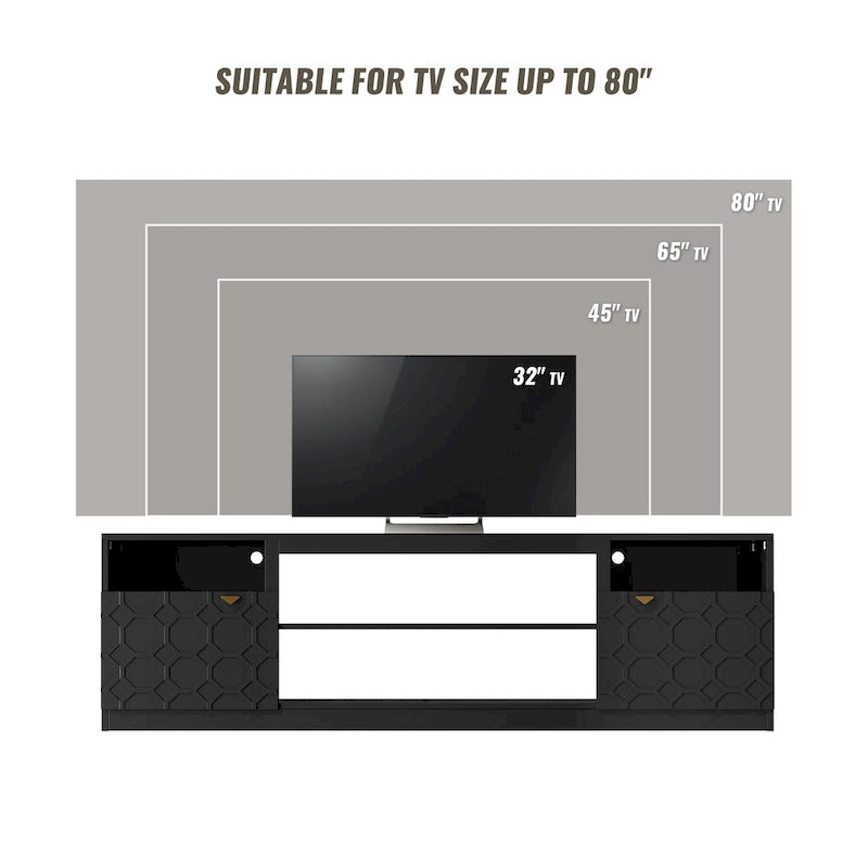 Mueble para TV de alto brillo de 70" con puertas de paneles de panal