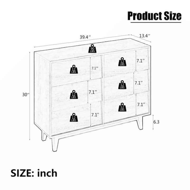 Commode double à 6 tiroirs avec détails à bord biseauté