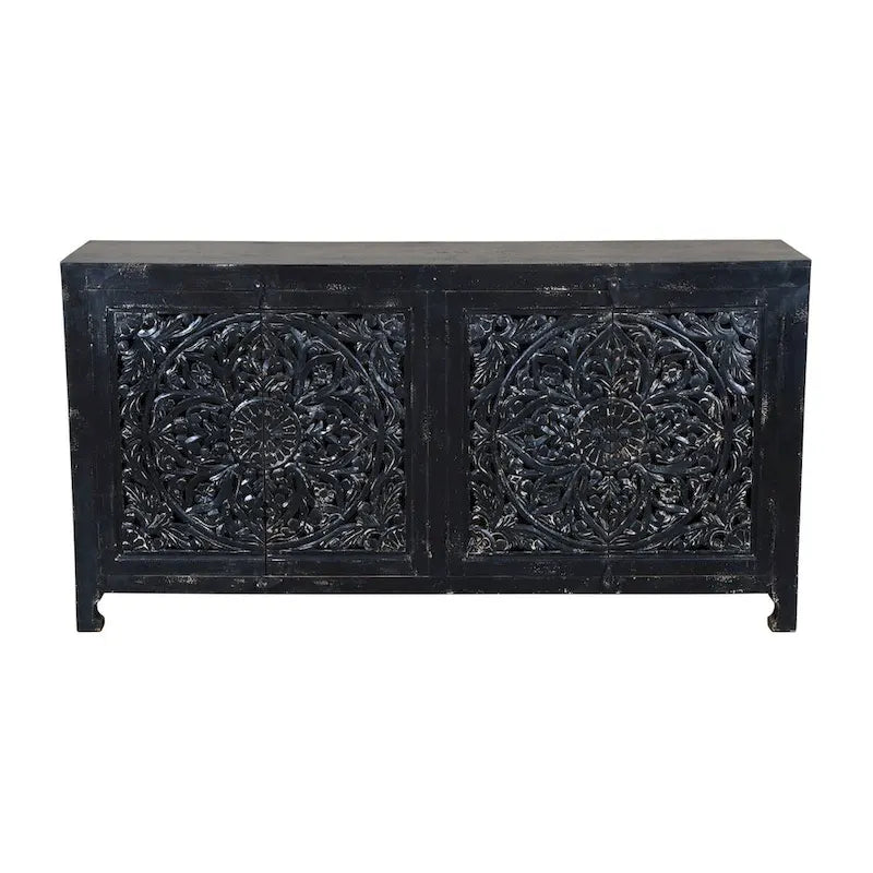 Schwarzes, handgeschnitztes Sideboard mit 4 Türen