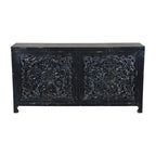 Schwarzes, handgeschnitztes Sideboard mit 4 Türen