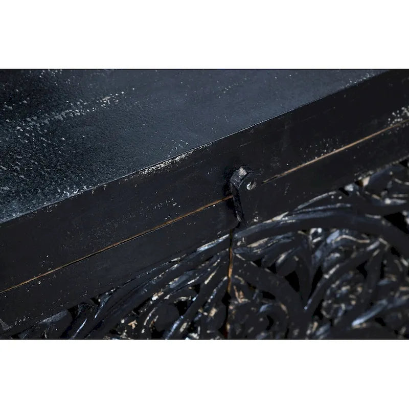 Buffet noir à 4 portes sculpté à la main