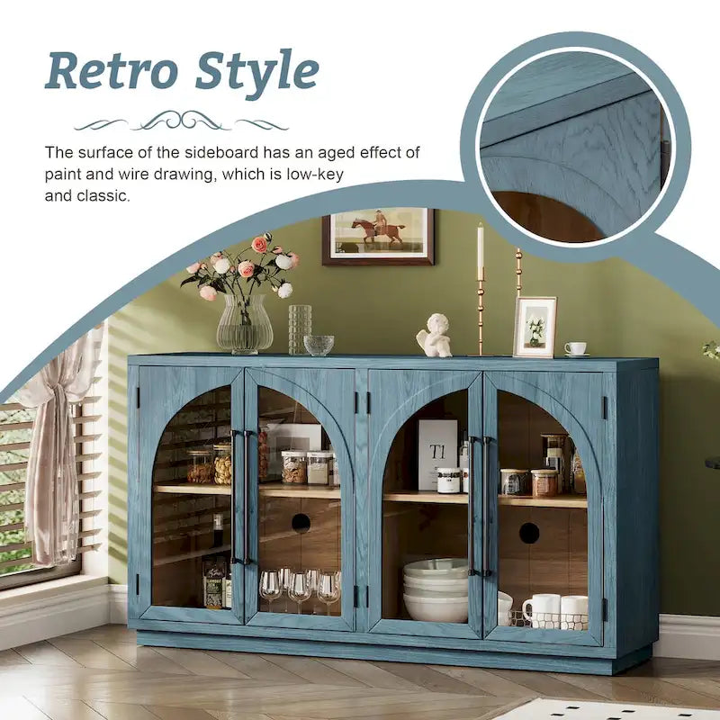 Aparador retro de 4 puertas con tiradores metálicos y estantes ajustables
