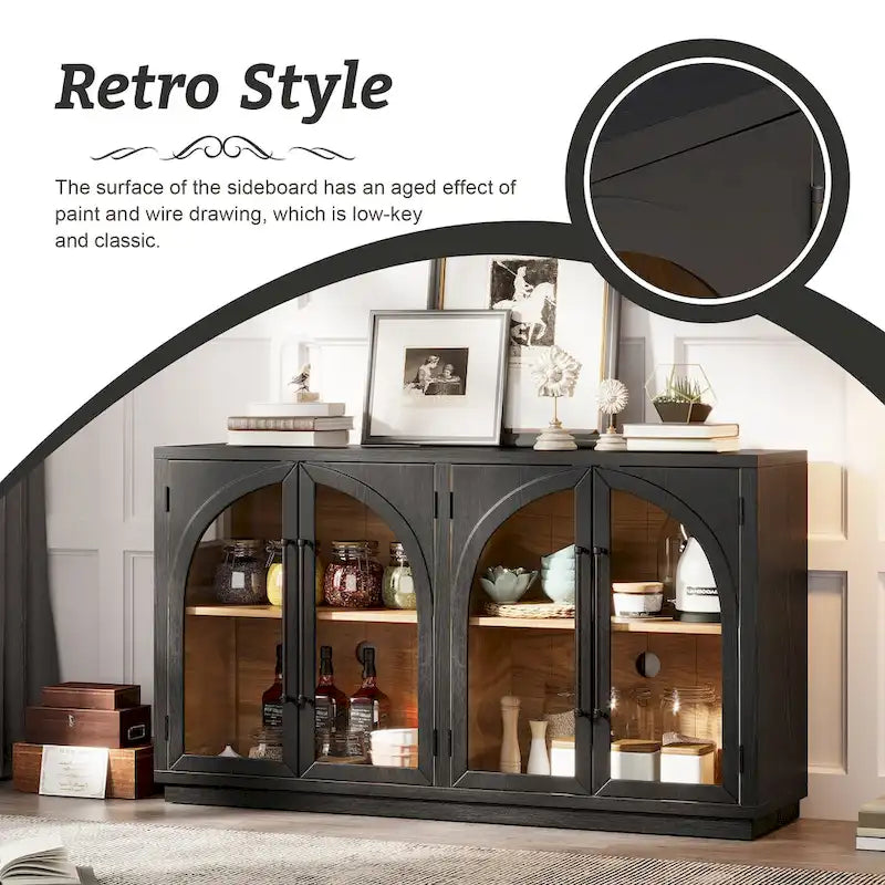 Aparador retro de 4 puertas con tiradores metálicos y estantes ajustables