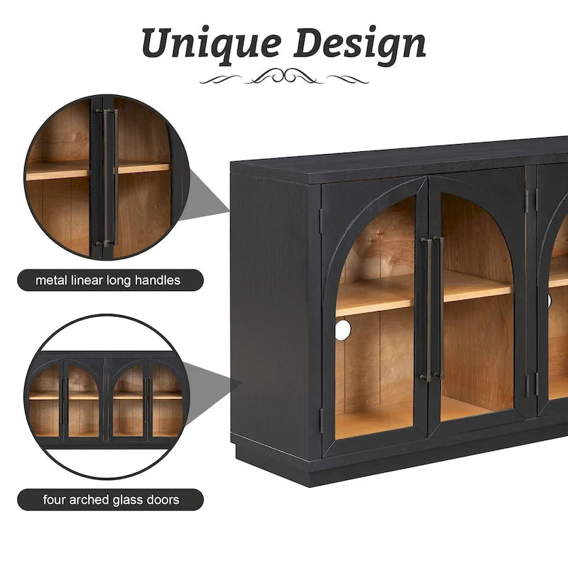 Aparador retro de 4 puertas con tiradores metálicos y estantes ajustables