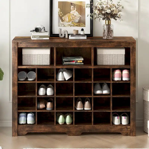 Meuble à chaussures à 24 compartiments avec base arrondie – rangement console pour entrée, chambre et salon