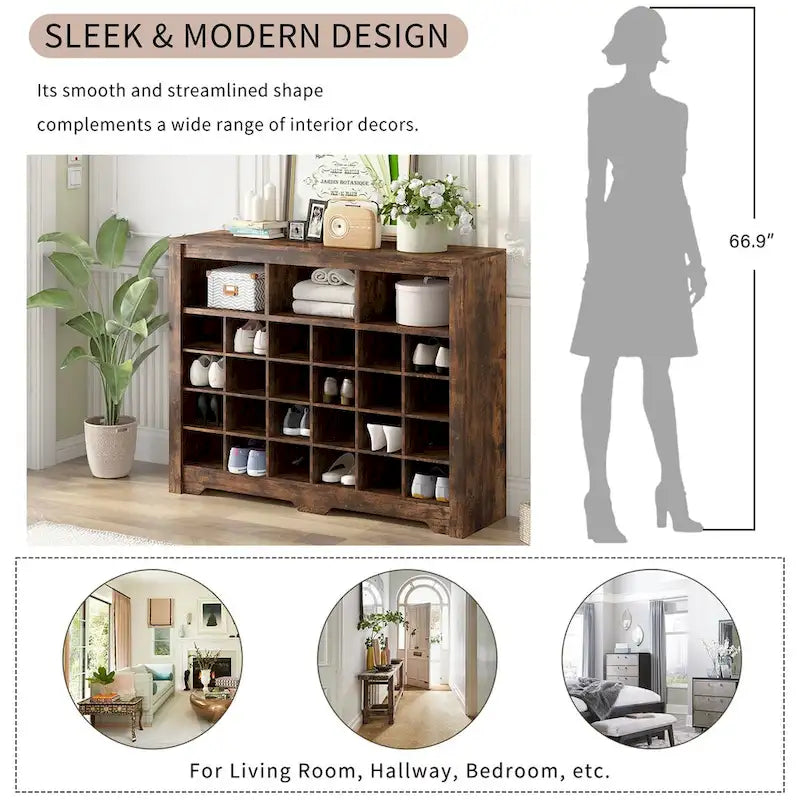 Schuhschrank mit 24 Fächern und geschwungenem Sockel – Konsolenstauraum für Flur, Schlafzimmer und Wohnzimmer