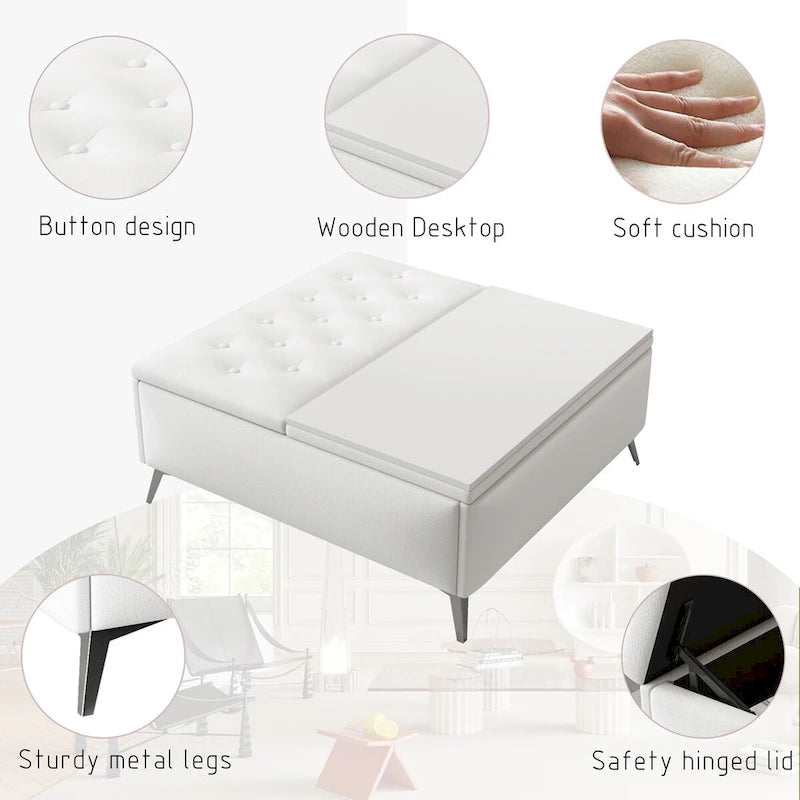 35-Inch Square Storage Ottoman Coffee Table with Lift Top