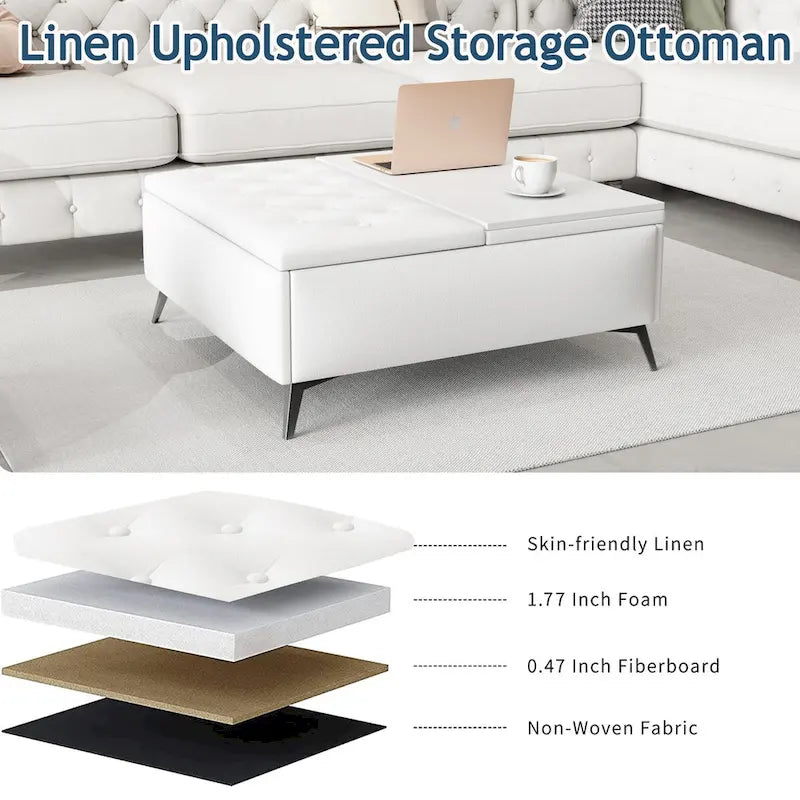 35-Inch Square Storage Ottoman Coffee Table with Lift Top